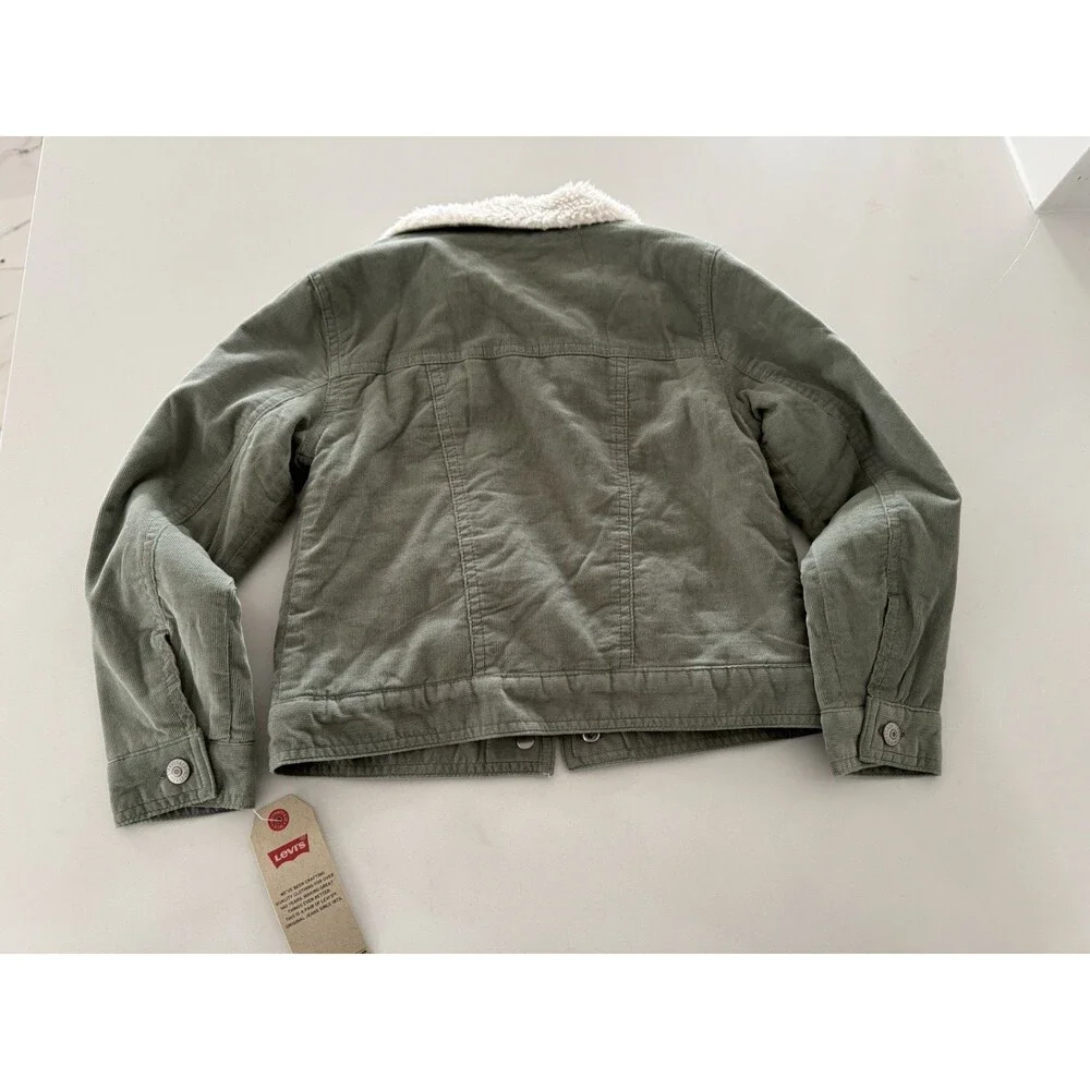 NEW Levis Girls Size 6-7 y Corduroy Trucker Jacket green Sherpa Lined warm cozy